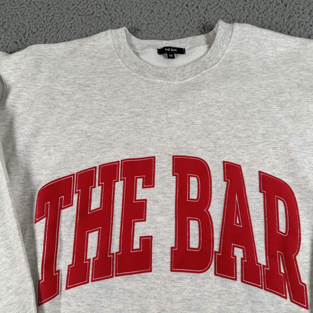 The Bar Sweatshirt Womens M Gray Fleece Crewneck Pullover Graphic Logo Front - Picture 2 of 7